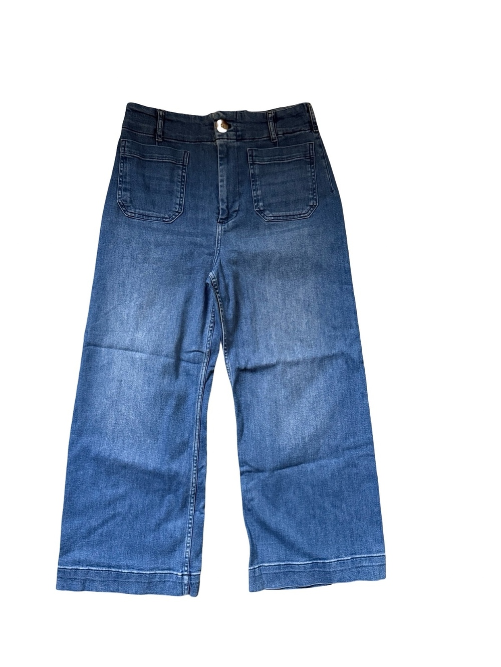 Maeve Colette Women's Wide Leg Cropped Blue Denim Jeans with Front Patch Pockets - Picture 2 of 3